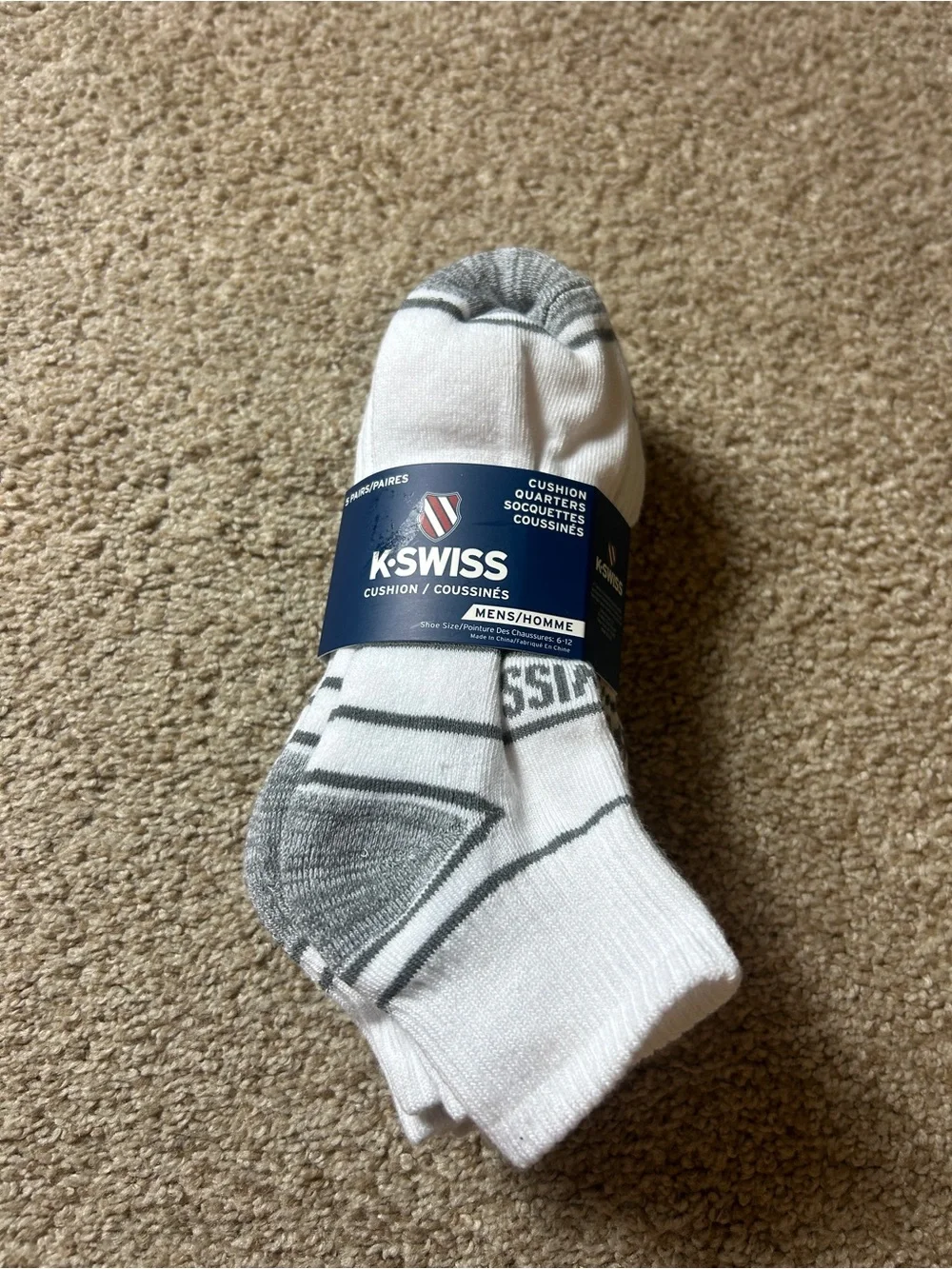K-Swiss Men’s Quarter Athletic Socks 5 Pair White Gray Cushioned Sport Performan